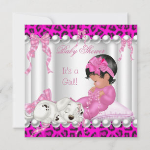 Cute Baby Shower Girl Pink Leopard Invitation