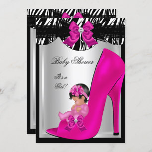 Cute Baby Shower Girl Zebra Hot Pink Baby Shoe Invitation