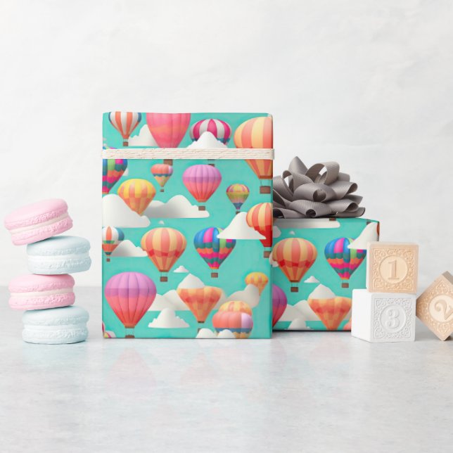 Cute baby shower hot air balloon tiled  wrapping paper (Baby Shower)