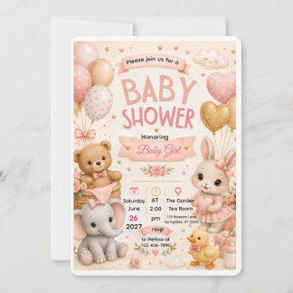 Cute Baby Shower Invitation Back Design | Pastel B