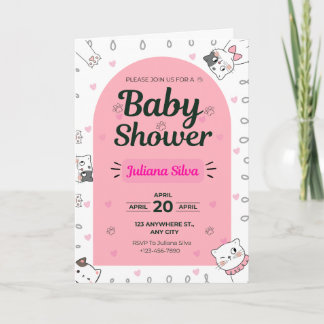 Cute Baby Shower Invitation with Kawaii Cats 