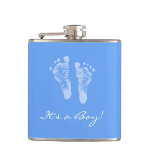 Cute Baby Shower Its a Boy Blue Baby Footprints Hip Flask