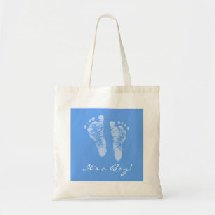 Cute Baby Shower Its a Boy Blue Baby Footprints Tote Bag