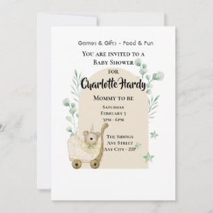 Cute Baby Shower Mouse and Pram Invitation