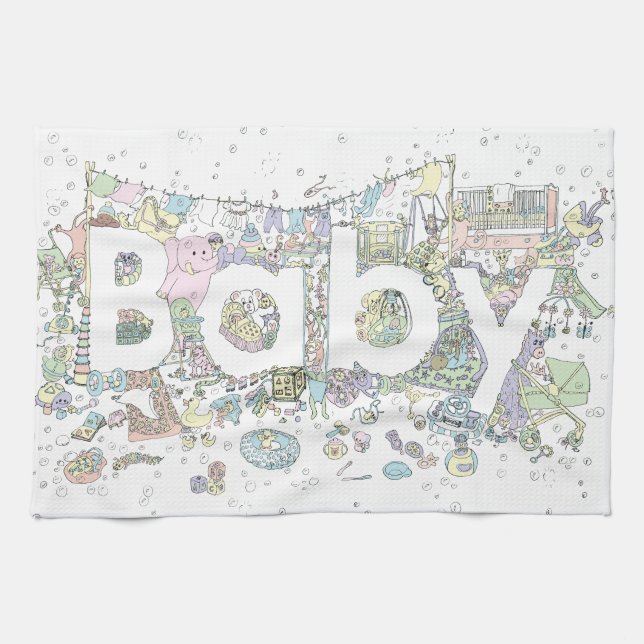 Cute Baby shower pastel pink elephant detailed art Tea Towel (Horizontal)