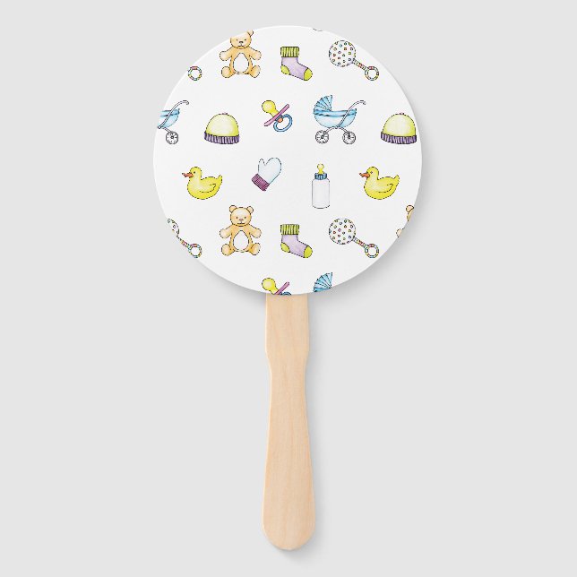 Cute baby shower pattern hand fan (Front)