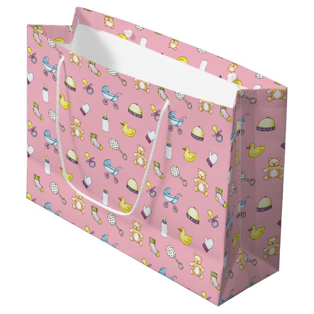 Cute baby shower pattern large gift bag (Front Angled)