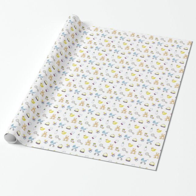 Cute baby shower pattern wrapping paper (Unrolled)