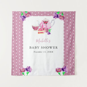 Cute Baby Shower Tea Party Pink Background Tapestry