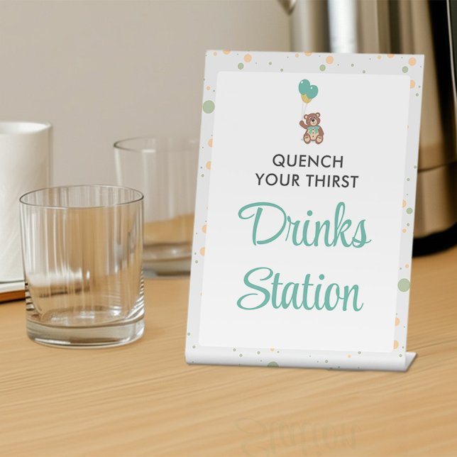 Cute Baby Shower Teddy Bear Balloon Drink Station Pedestal Sign (Creator Uploaded)