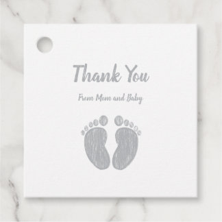 Cute Baby Shower Thank You Casual Grey Footprints Favour Tags