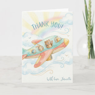 Cute Baby Shower Thank You Rainbow Aeroplane Card