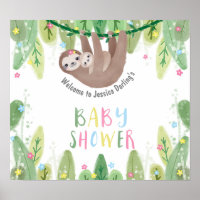 Cute baby shower welcome sloth with mum and baby