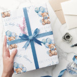 Cute Baby Shower Wrapping Paper For Baby Boy<br><div class="desc">Cute personalised Baby Shower Wrapping Paper in soft blues and beiges,  with the cutest baby bear and party balloons. Easily personalise the text.</div>