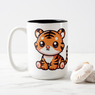 Cute baby sitting tiger cartoon Two-Tone coffee mug