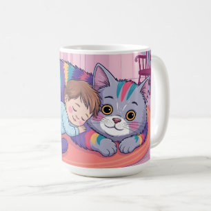 Cute Baby Sleeping on a Giant Rainbow Fluffy Cat Coffee Mug
