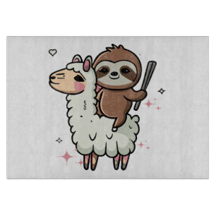 Cute Baby Sloth and Llama Cutting Board
