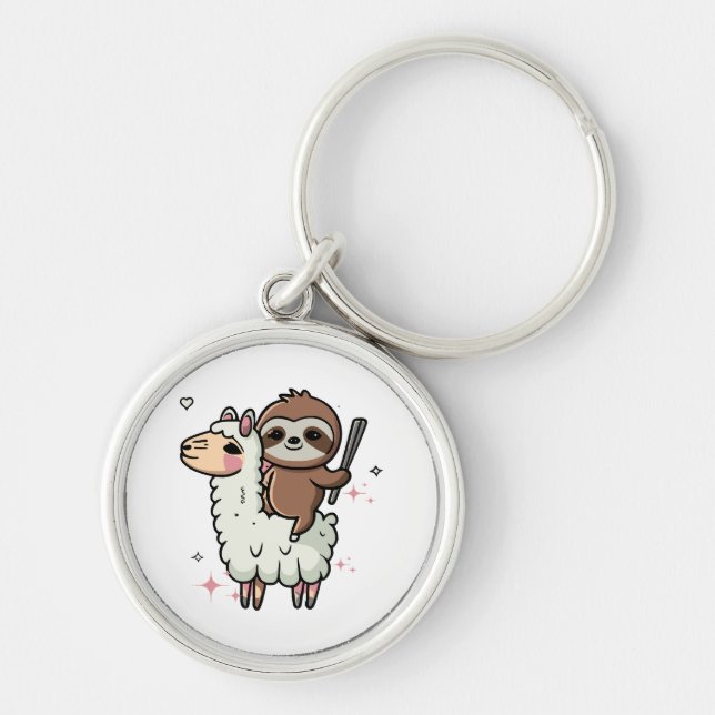Cute Baby Sloth and Llama  Key Ring (Front)