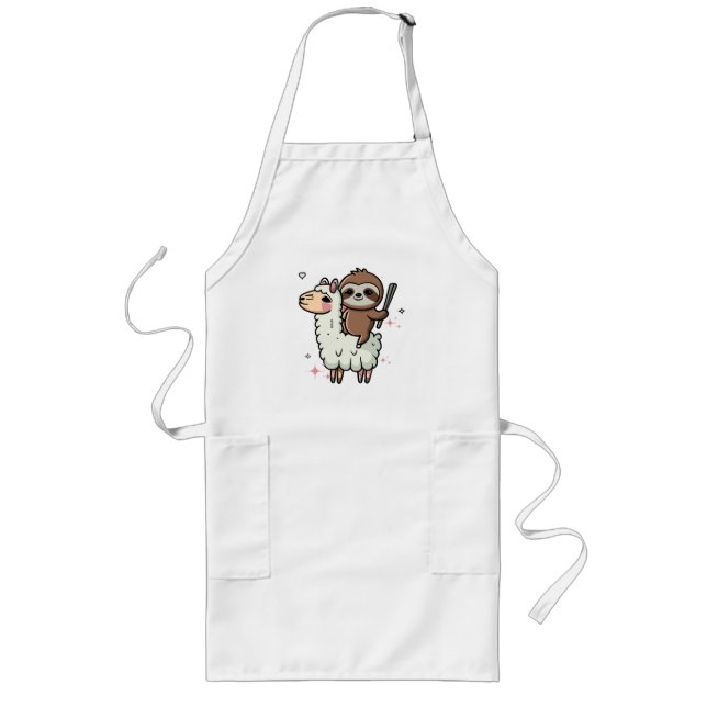Cute Baby Sloth and Llama  Long Apron (Front)