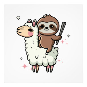 Cute Baby Sloth and Llama  Photo Print
