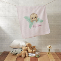 Cute Baby Sloth Baby Monogram Baby Blanket