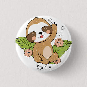 Cute Baby Sloth Custom Name     3 Cm Round Badge