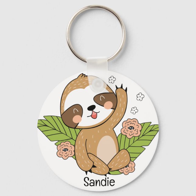 Cute Baby Sloth Custom Name     Key Ring (Front)