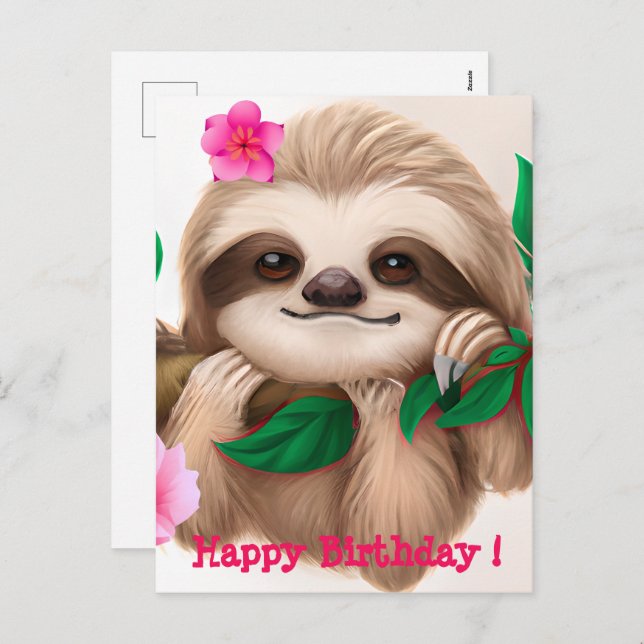 Cute Baby Sloth Hanging in a Tree Holiday Postcard (Front/Back)