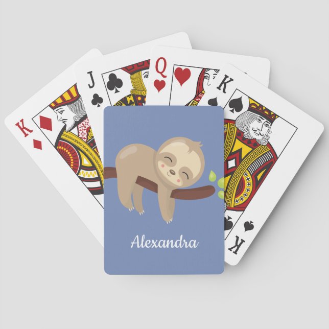 Cute Baby Sloth in Tree Animal Playing Cards (Back)