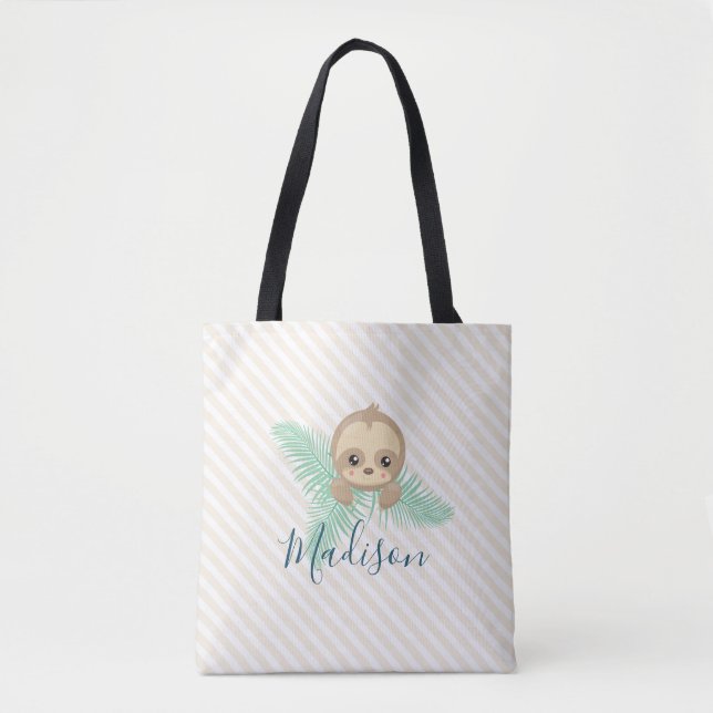 Cute Baby Sloth Monogram Tote Bag (Front)