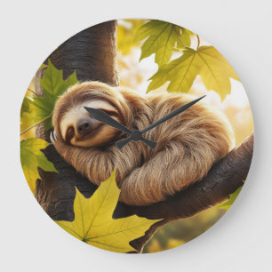 Cute Baby Sloth Sleeping in a tree Large Clock