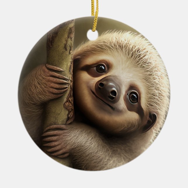 Cute Baby Sloth Smiling Wildlife Nature Animal Ceramic Ornament (Front)