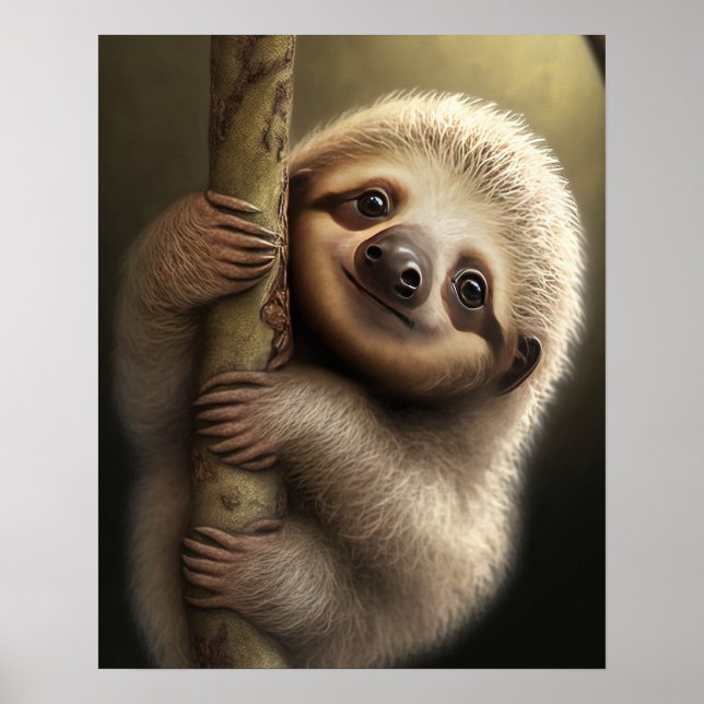 Cute Baby Sloth Smiling Wildlife Nature Animal Poster (Front)