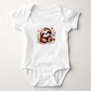 Cute Baby Sloth with Flowers Bodysuit