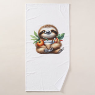 Cute Baby Sloth with Pumpkin Coffee and Pancakes w Bath Towel