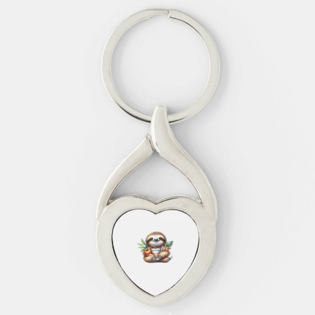 Cute Baby Sloth with Pumpkin Coffee and Pancakes w Key Ring (Front)