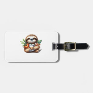 Cute Baby Sloth with Pumpkin Coffee and Pancakes w Luggage Tag