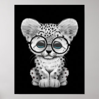 Cute Baby Snow Leopard Cub on Black Poster