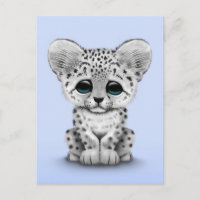Cute Baby Snow Leopard Cub on Light Blue