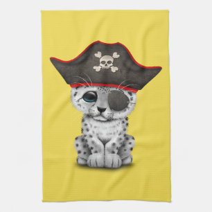 Cute Baby Snow Leopard Cub Pirate Tea Towel