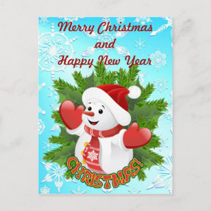 Cute Baby Snowman and Crystal Snowflakes Postcard