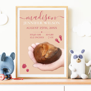 Cute baby squirrel announcement Baby girl wall Poster