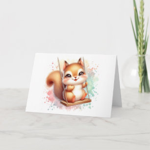 Cute Baby Squirrel Whimsical Woodland Watercolor  Card