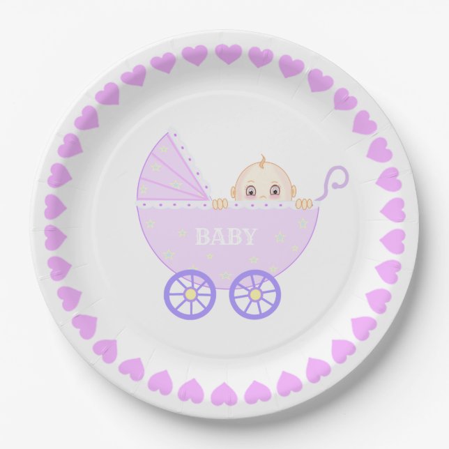 Cute Baby Stroller Paper Plate (Front)