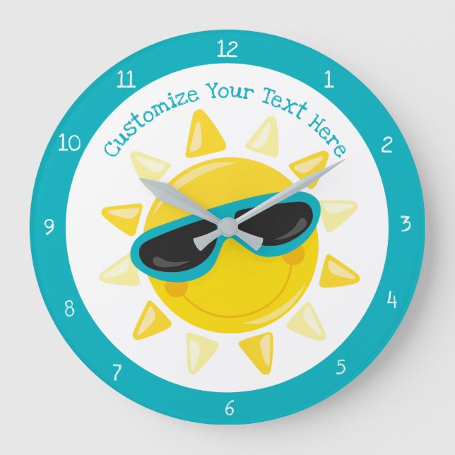 Cute Baby Sun with Sunglasses Happy Personalise Large Clock (Front)