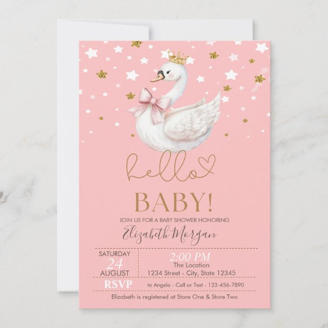 Cute Baby Swan Stars Baby Shower Invitation (Front)