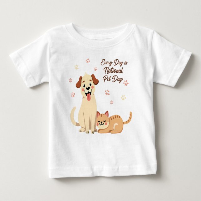 Cute Baby T-Shirt with Dog & Cat (Front)