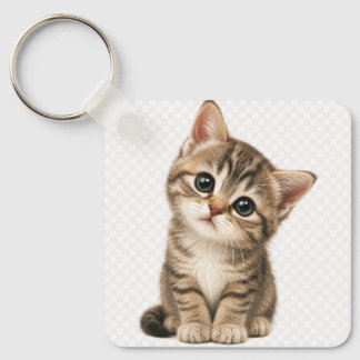 Cute Baby Tabby Kitten Square Aluminium Keychain |
