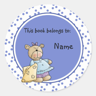 Cute baby teddy baer bookplate classic round sticker