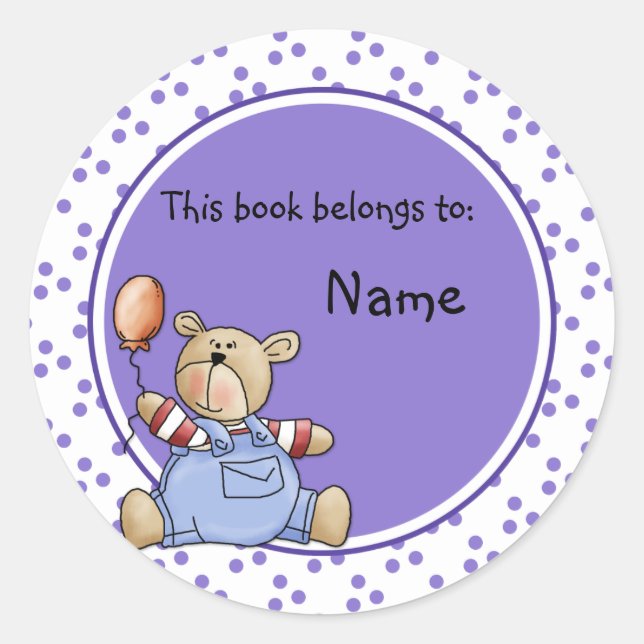 Cute baby teddy baer bookplate classic round sticker (Front)
